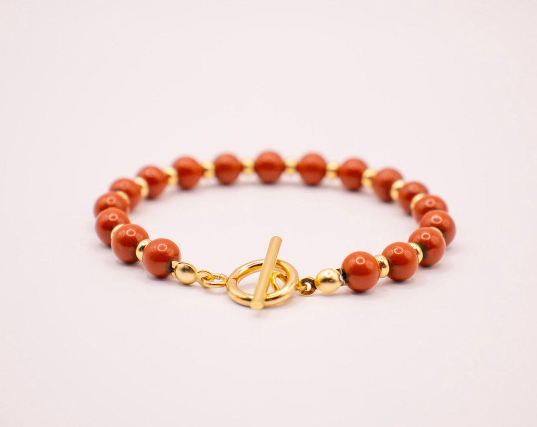 CIRCÉ | Bracelet en Jaspe rouge et plaqué Or 18 et 24 carats