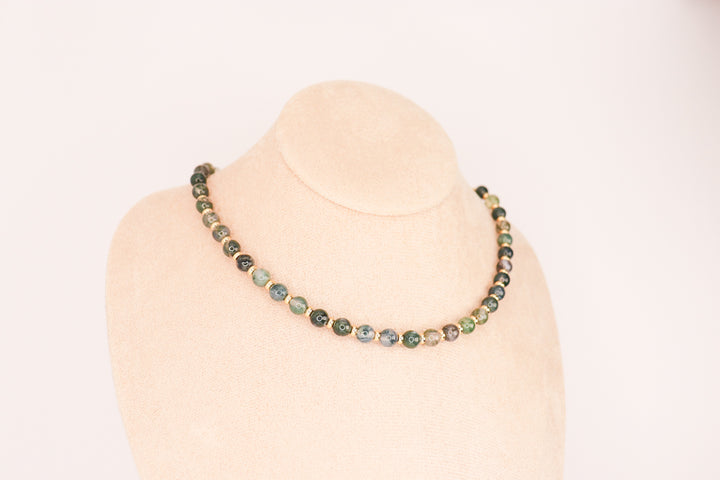 CIRCÉ | Collier en Agate mousse et plaqué Or 18 et 24 carats