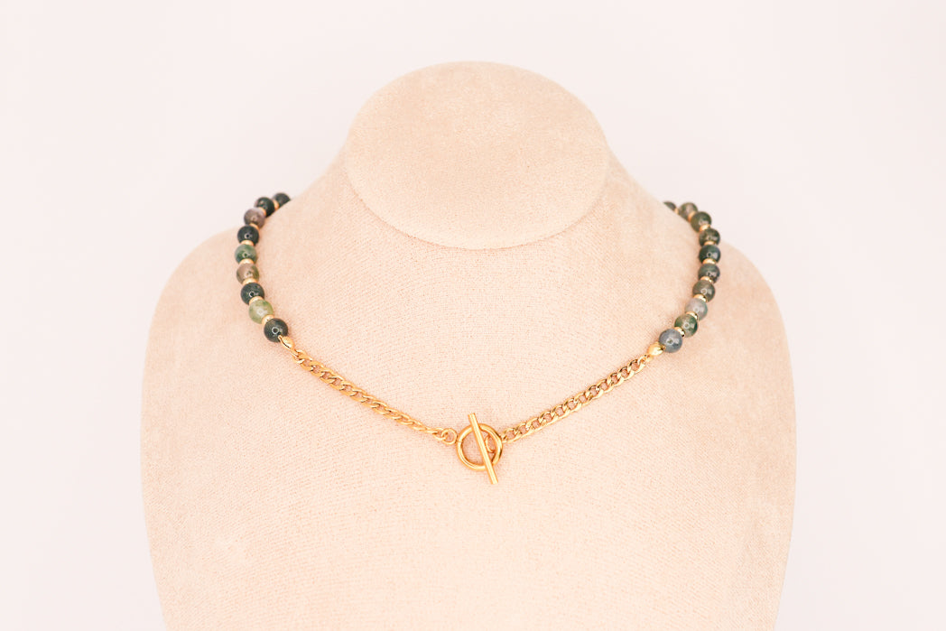 CIRCÉ | Collier en Agate mousse et plaqué Or 18 et 24 carats