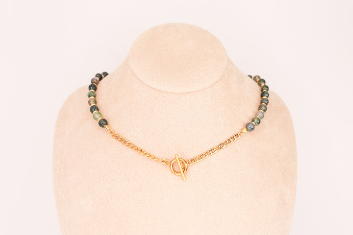 CIRCÉ | Collier en Agate mousse et plaqué Or 18 et 24 carats