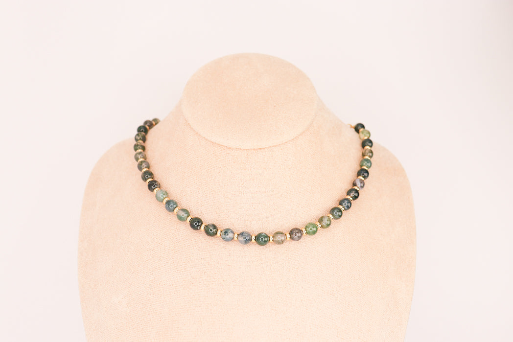 CIRCÉ | Collier en Agate mousse et plaqué Or 18 et 24 carats