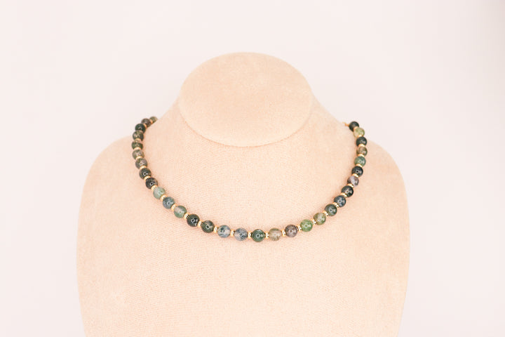 CIRCÉ | Collier en Agate mousse et plaqué Or 18 et 24 carats