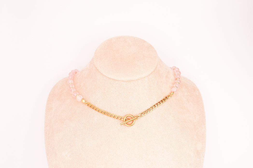 CIRCÉ | Collier en Quartz rose et plaqué Or 18 et 24 carats