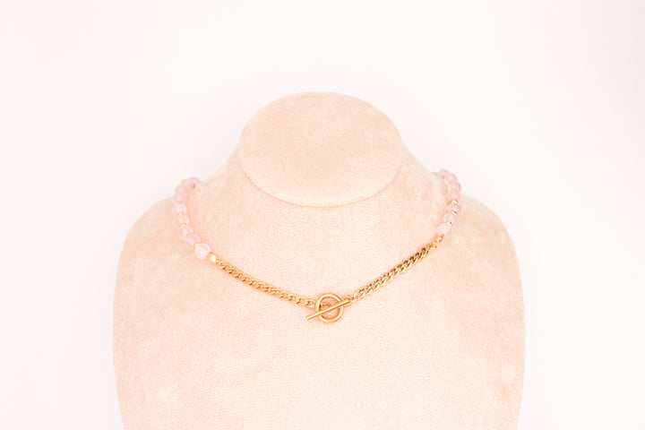 CIRCÉ | Collier en Quartz rose et plaqué Or 18 et 24 carats