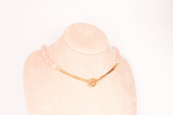 CIRCÉ | Collier en Quartz rose et plaqué Or 18 et 24 carats