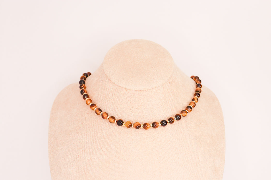 CIRCÉ | Collier en Oeil de tigre et plaqué Or 18 et 24 carats