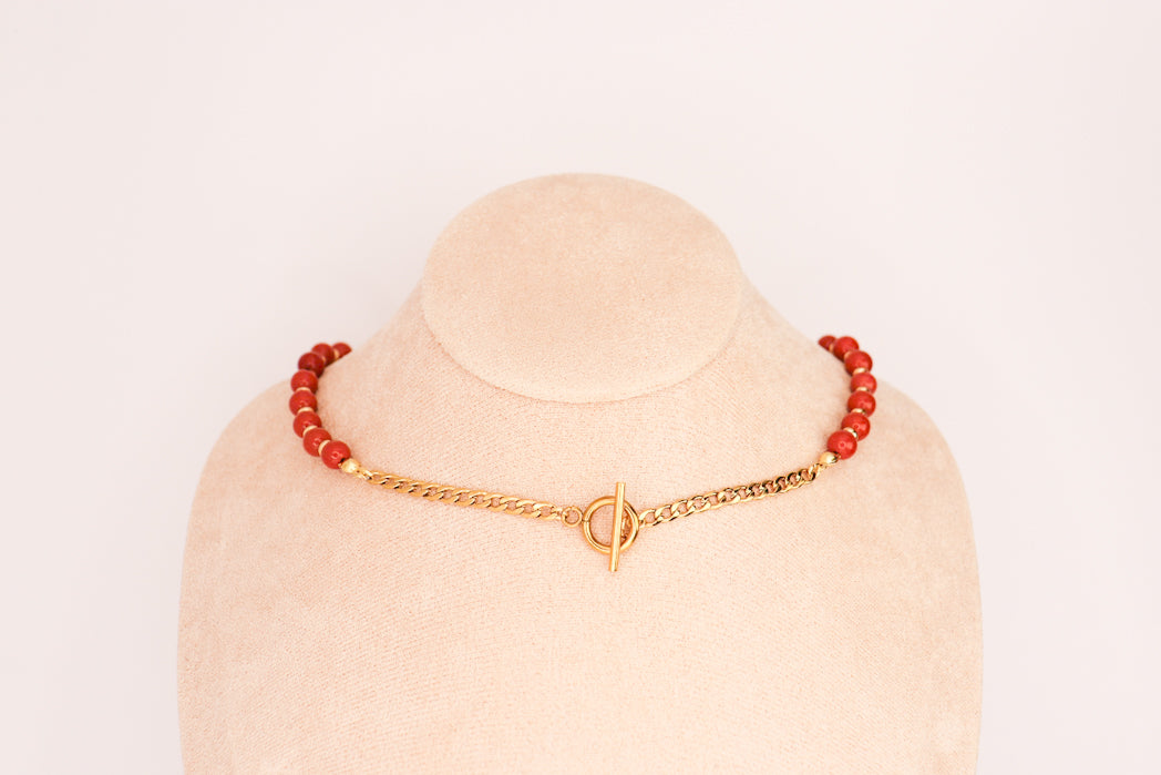 CIRCÉ | Collier en Jaspe rouge et plaqué Or 18 et 24 carats