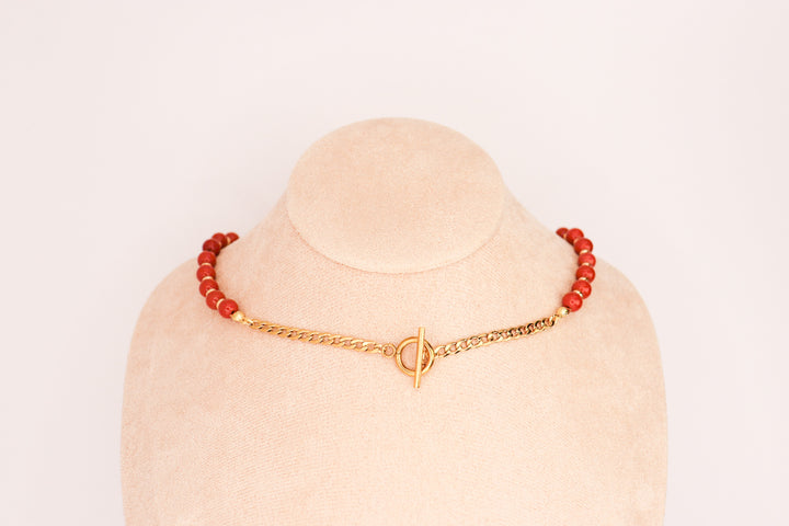 CIRCÉ | Collier en Jaspe rouge et plaqué Or 18 et 24 carats