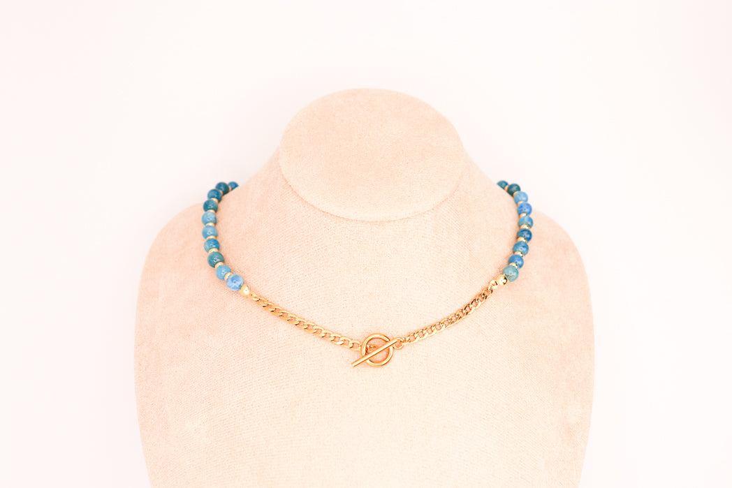 CIRCÉ | Collier en Apatite bleue et plaqué Or 18 et 24 carats