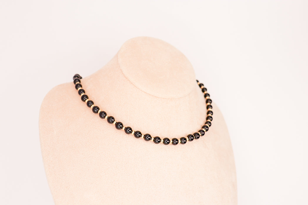 CIRCÉ | Collier en Tourmaline noire et plaqué Or 18 et 24 carats