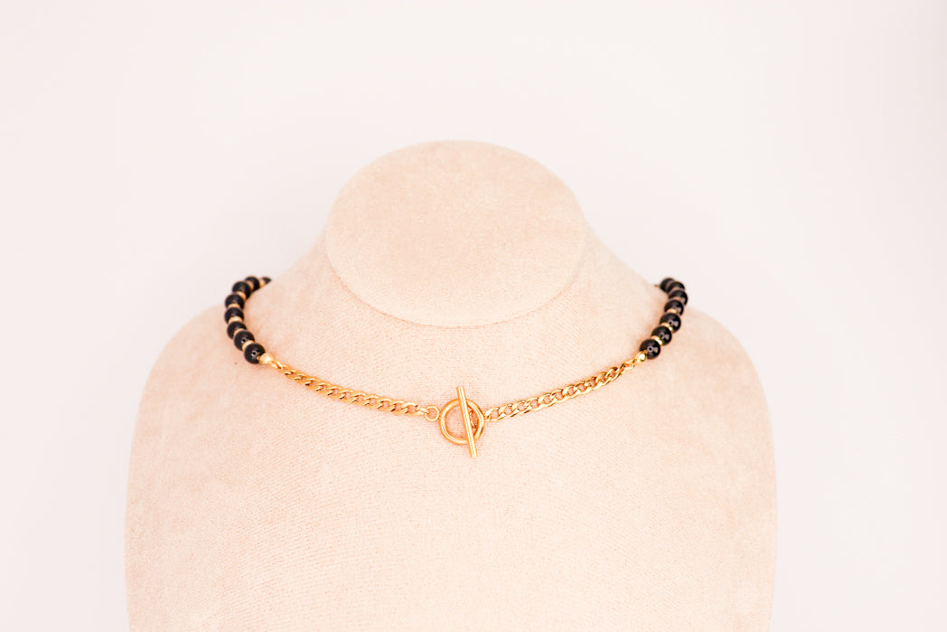 CIRCÉ | Collier en Tourmaline noire et plaqué Or 18 et 24 carats