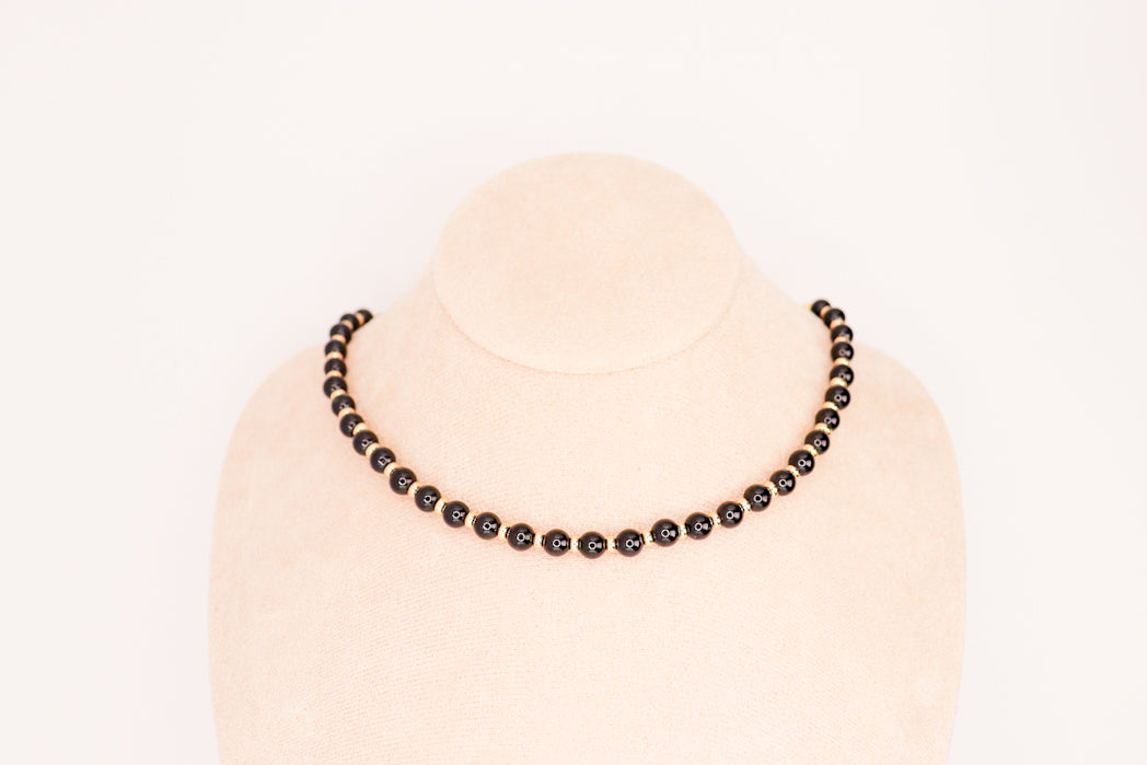 CIRCÉ | Collier en Tourmaline noire et plaqué Or 18 et 24 carats