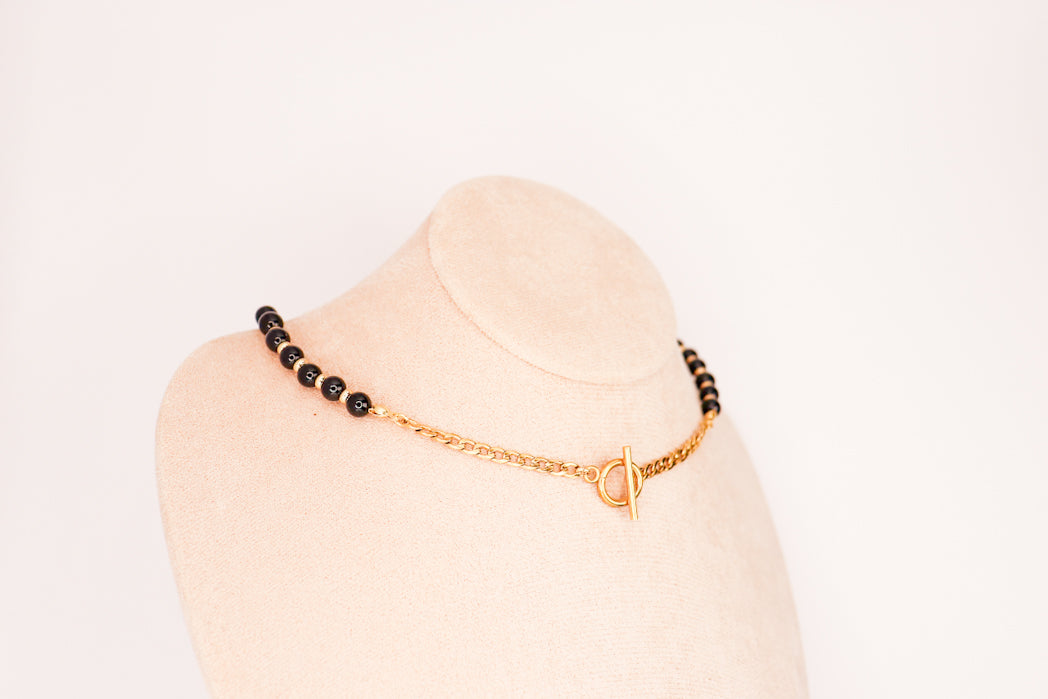 CIRCÉ | Collier en Tourmaline noire et plaqué Or 18 et 24 carats
