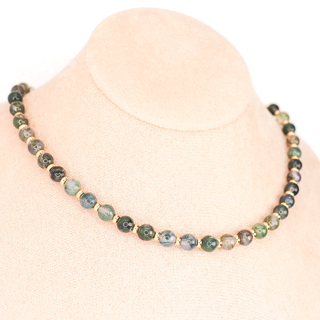 Collier en Agate mousse et plaqué or véritable collection circé