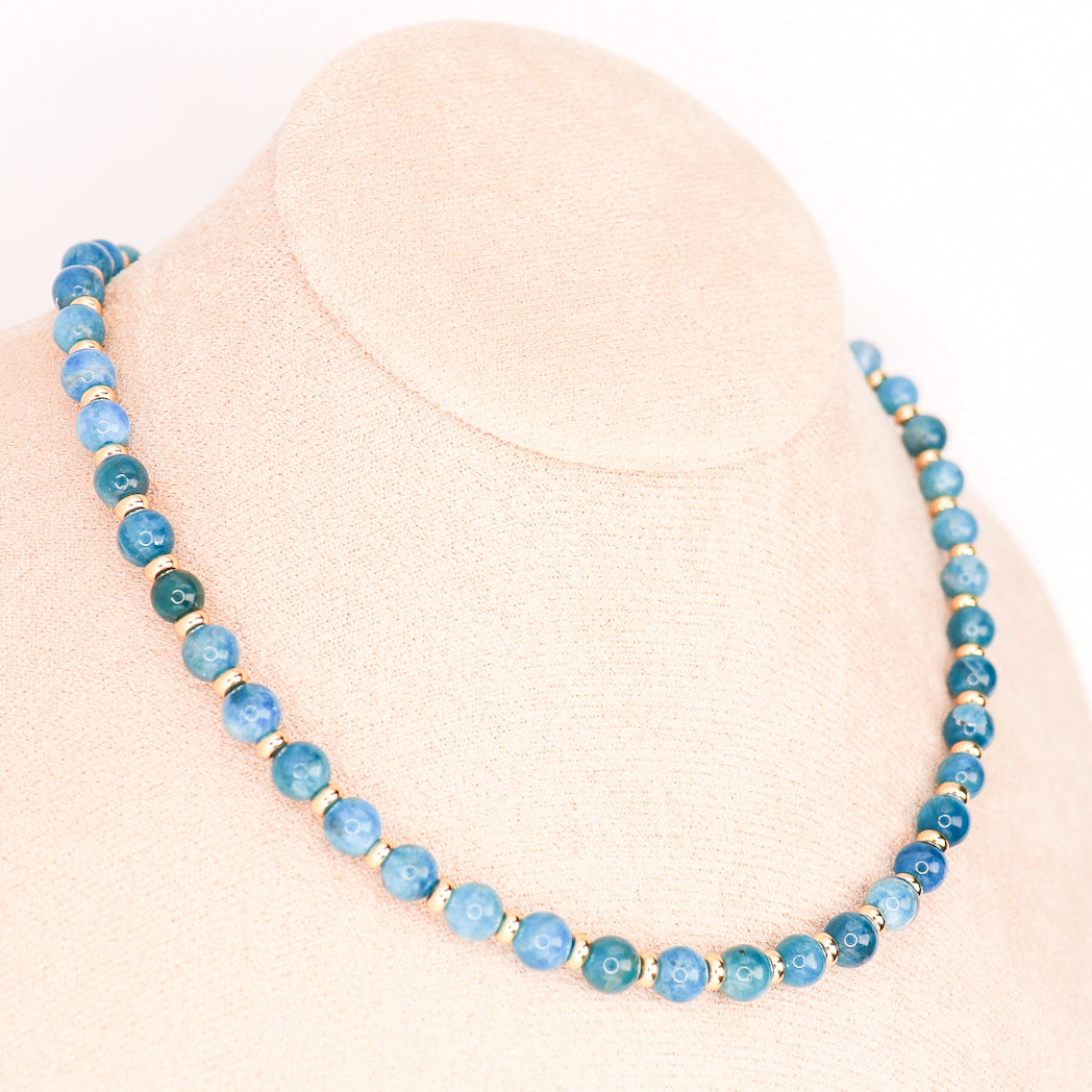 Collier en Apatite bleue et plaqué or véritable collection circé