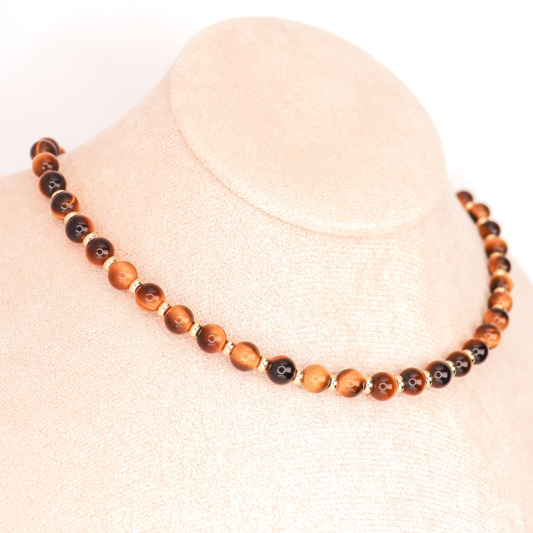 Collier en Oeil de tigre et plaqué or véritable collection circé