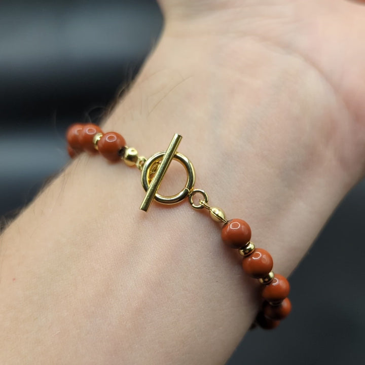 CIRCÉ | Bracelet en Jaspe rouge et plaqué Or 18 et 24 carats