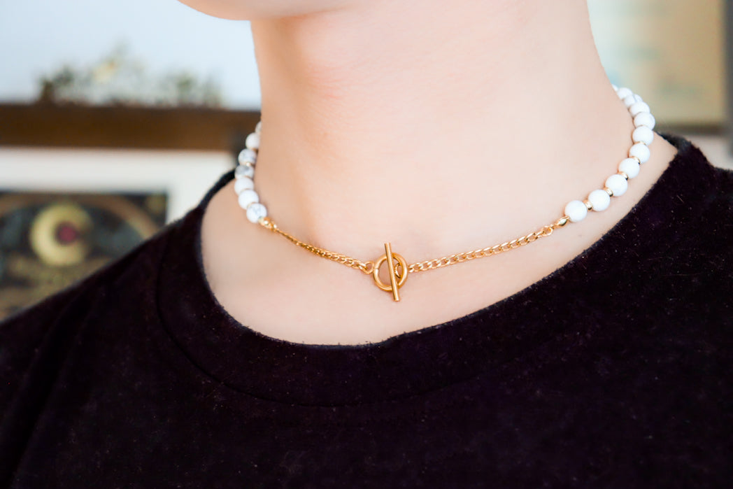 CIRCÉ | Collier en Howlite et plaqué Or 18 et 24 carats