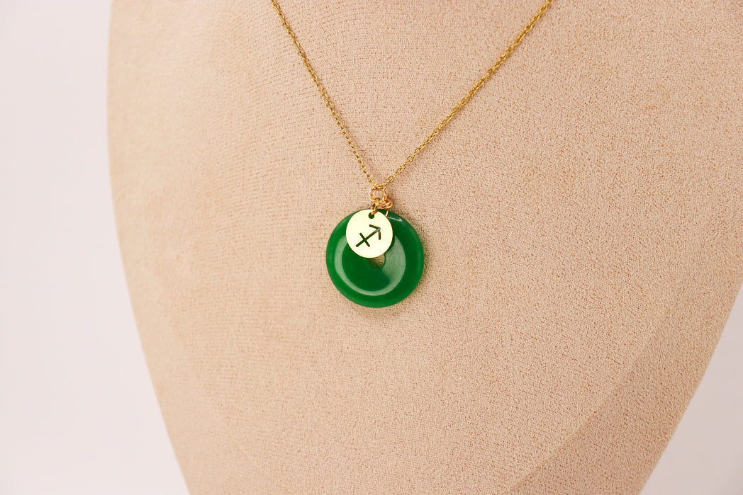 PERSONNALISÉ | Pendentif Donut en Jade + Charm Astro