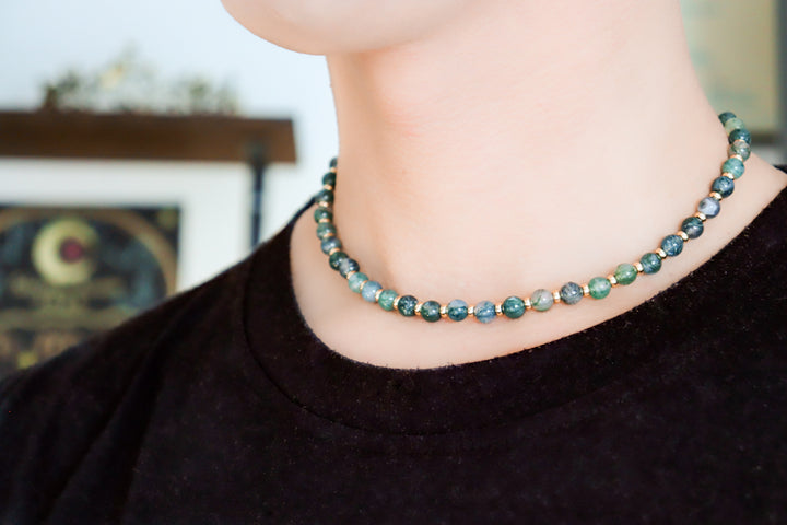 CIRCÉ | Collier en Agate mousse et plaqué Or 18 et 24 carats