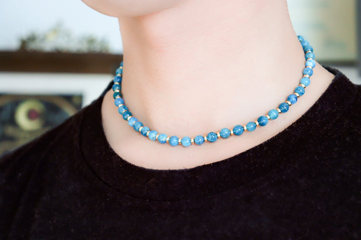 CIRCÉ | Collier en Apatite bleue et plaqué Or 18 et 24 carats