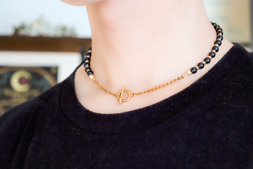 CIRCÉ | Collier en Tourmaline noire et plaqué Or 18 et 24 carats