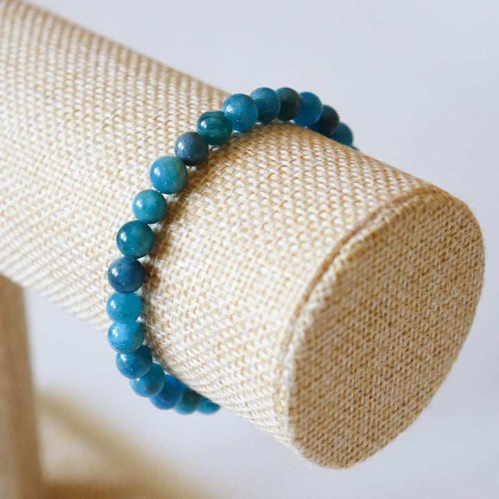 Bracelet Apatite Bleue, perles rondes 6mm