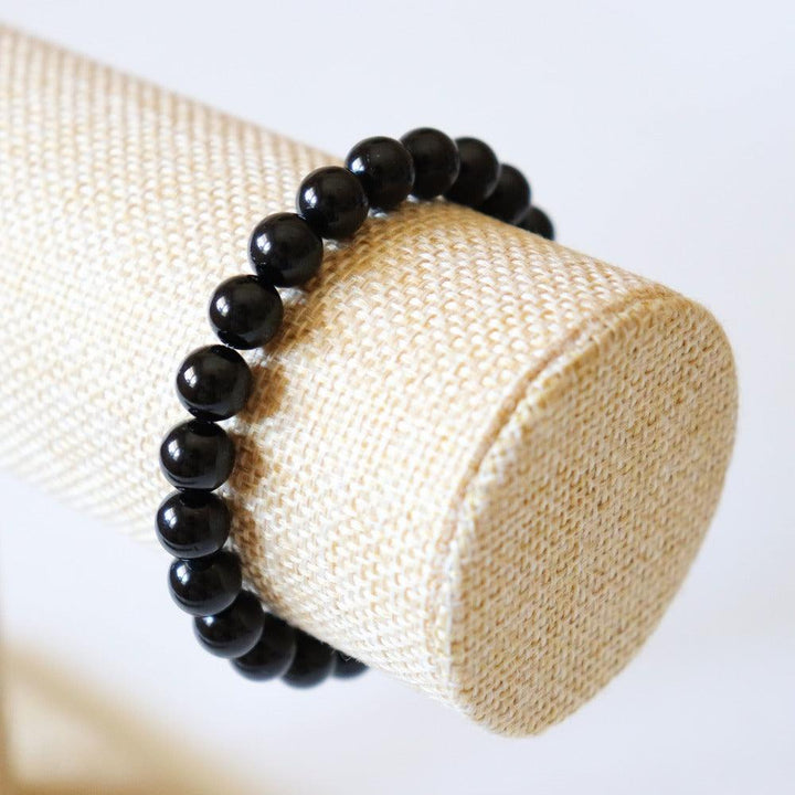 Bracelet Obsidienne Noire naturelle, pierres boules 8mm
