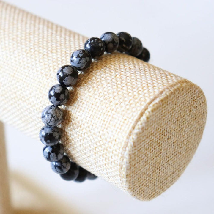 Bracelet Obsidienne Neige naturelle, pierres boules 8mm