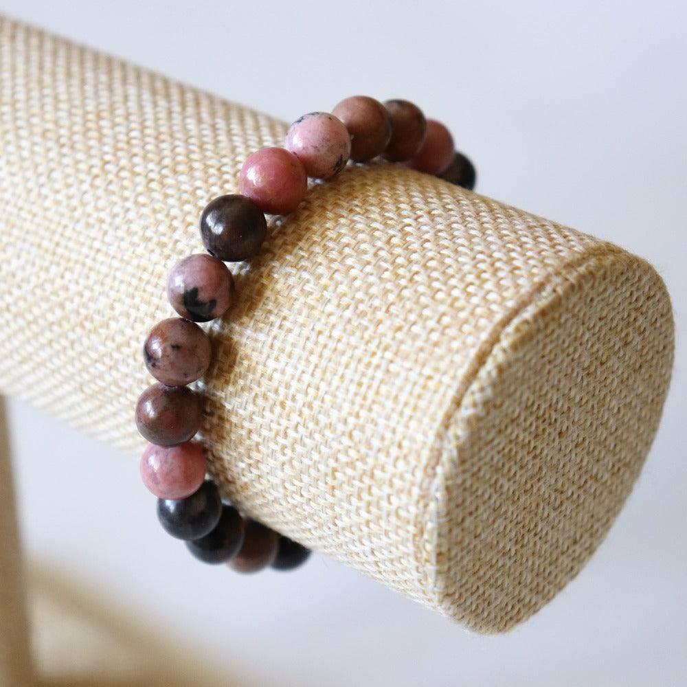 Bracelet Rhodonite naturelle, perles rondes 8mm