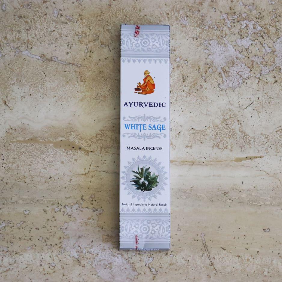 Boîte d'encens naturel Sauge Blanche, marque Ayurvedic