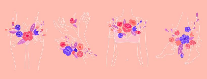 parties du corps d'une femme avec des fleurs