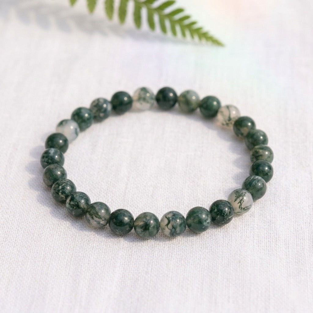 bracelet pierre naturelle agate mousse 6mm décor lin #bracelet-6mm-agate-mousse