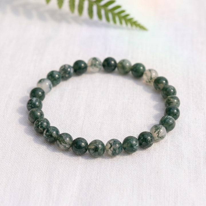 bracelet pierre naturelle agate mousse 6mm décor lin #bracelet-6mm-agate-mousse