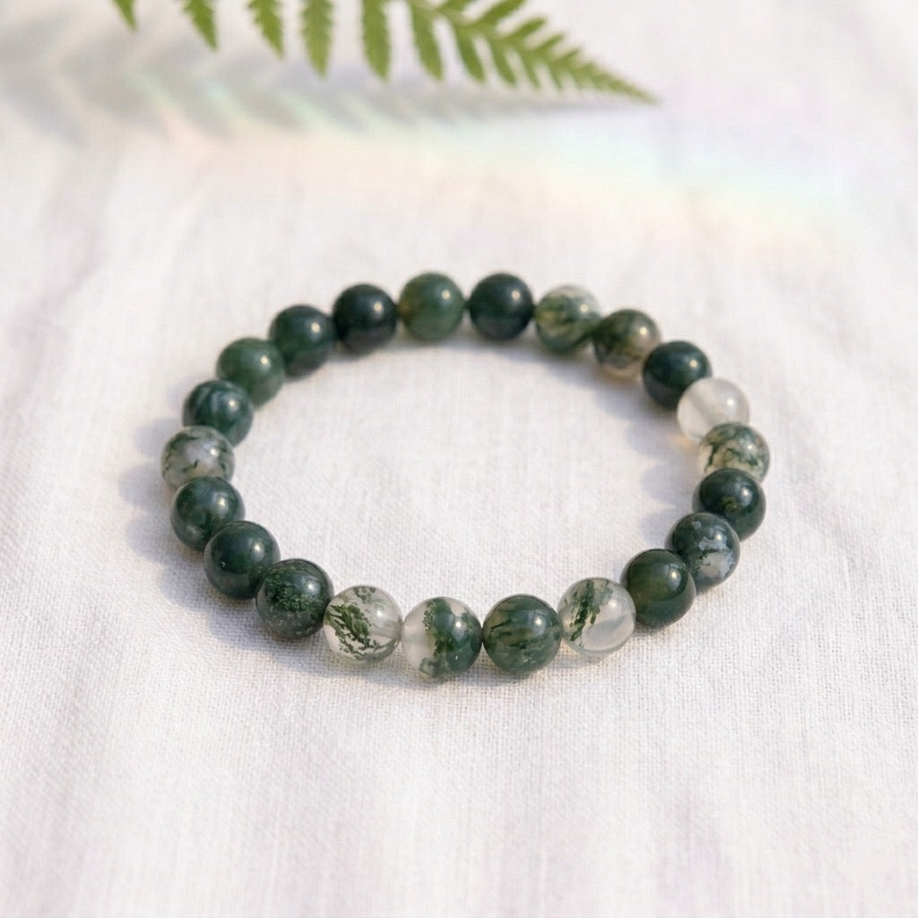 bracelet pierre naturelle agate mousse 8mm décor lin #bracelet-8mm-agate-mousse