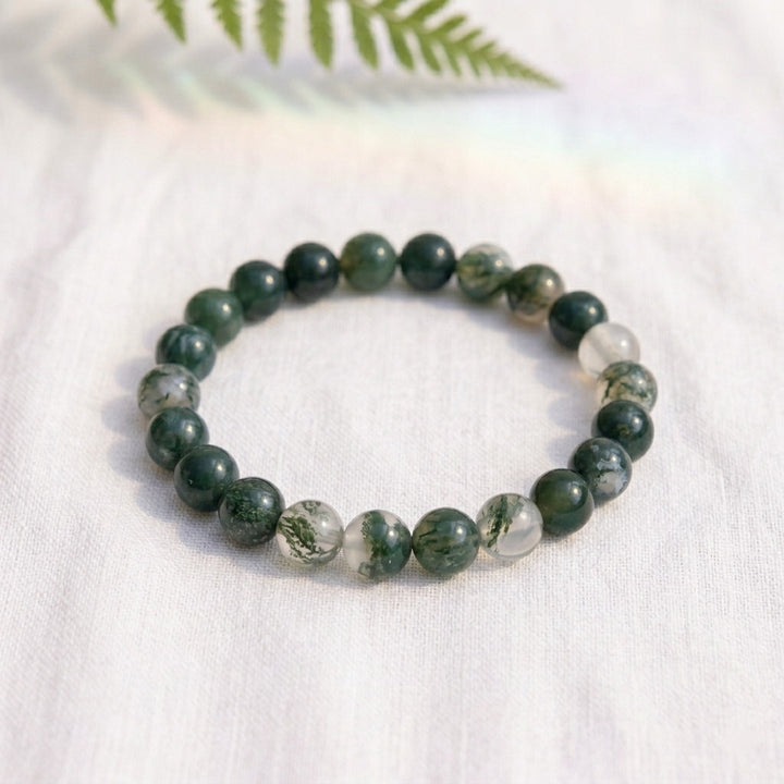 bracelet pierre naturelle agate mousse 8mm décor lin #bracelet-8mm-agate-mousse