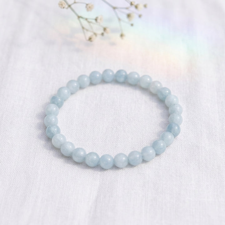 bracelet pierre naturelle aigue-marine 6mm décor lin #bracelet-6mm-aigue-marine