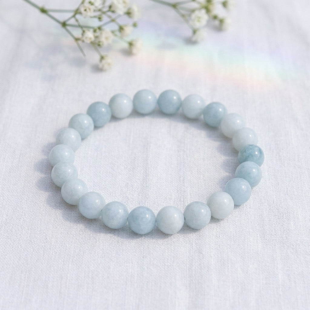 bracelet pierre naturelle aigue-marine 8mm décor lin #bracelet-8mm-aigue-marine