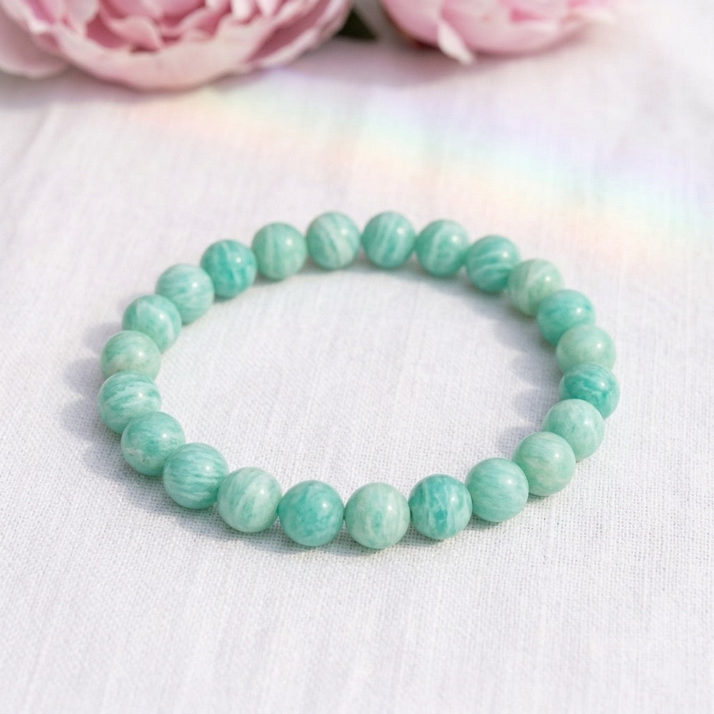 bracelet pierre naturelle amazonite 8mm décor lin #bracelet-8mm-amazonite