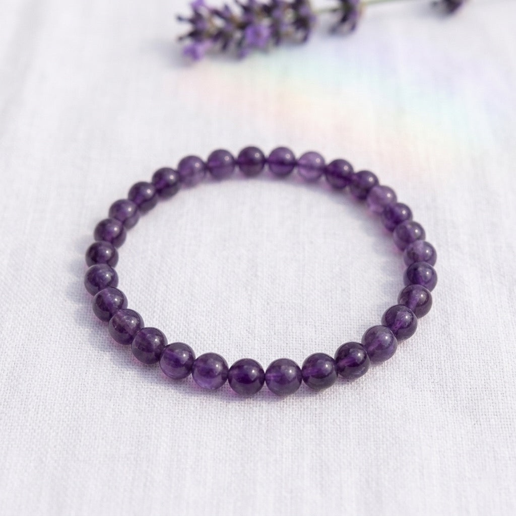 bracelet pierre naturelle améthyste 6mm décor lin #bracelet-6mm-amethyste