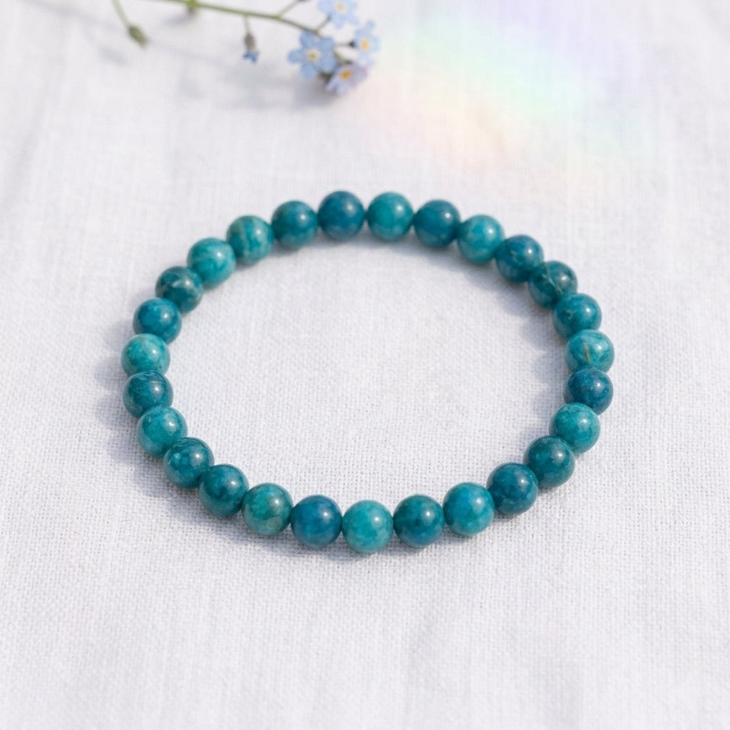 bracelet pierre naturelle apatite bleue 6mm décor lin #bracelet-6mm-apatite-bleue