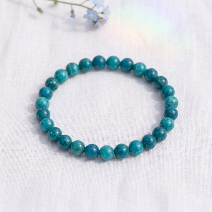 bracelet pierre naturelle apatite bleue 6mm décor lin #bracelet-6mm-apatite-bleue