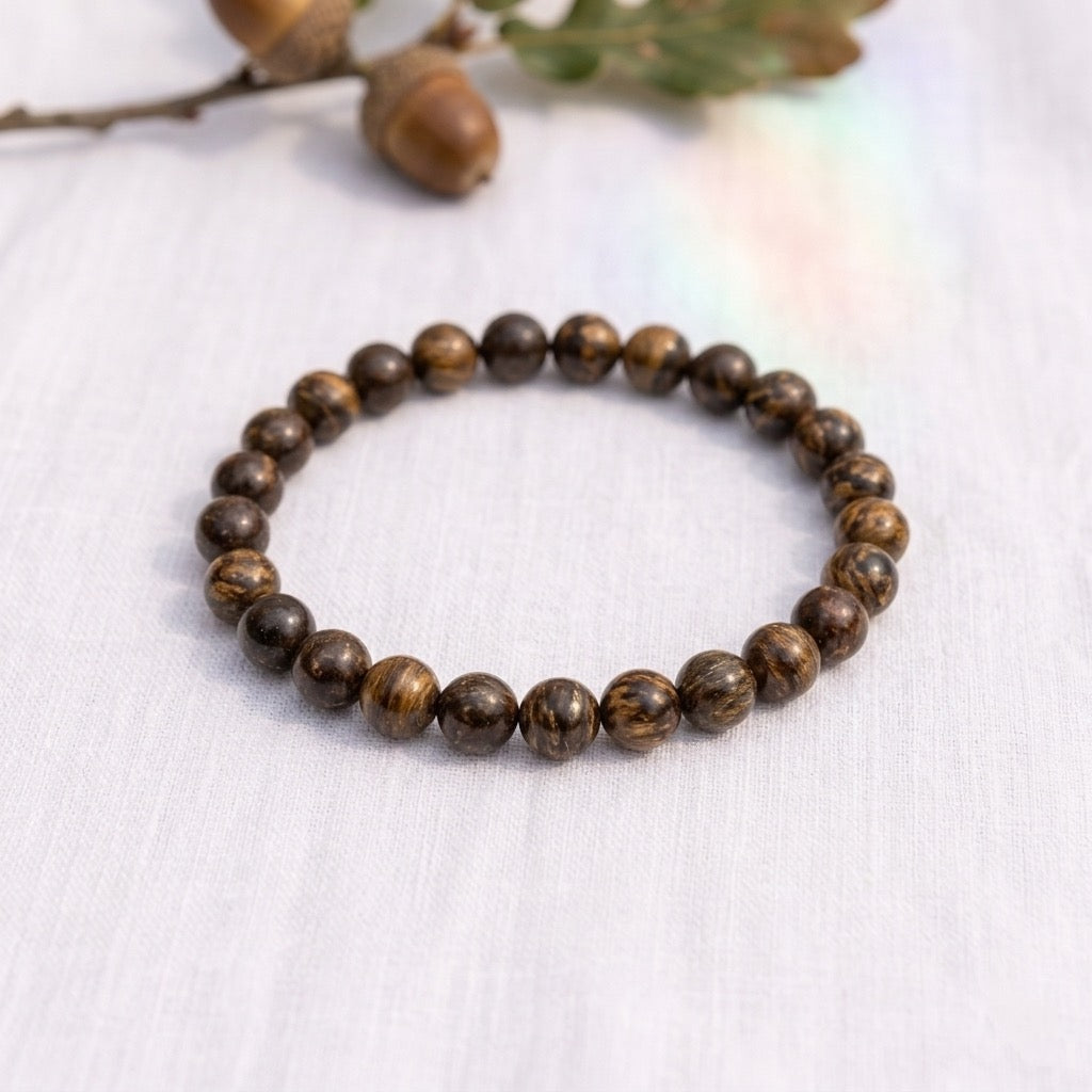 bracelet pierre naturelle bronzite 6mm décor lin #bracelet-6mm-bronzite