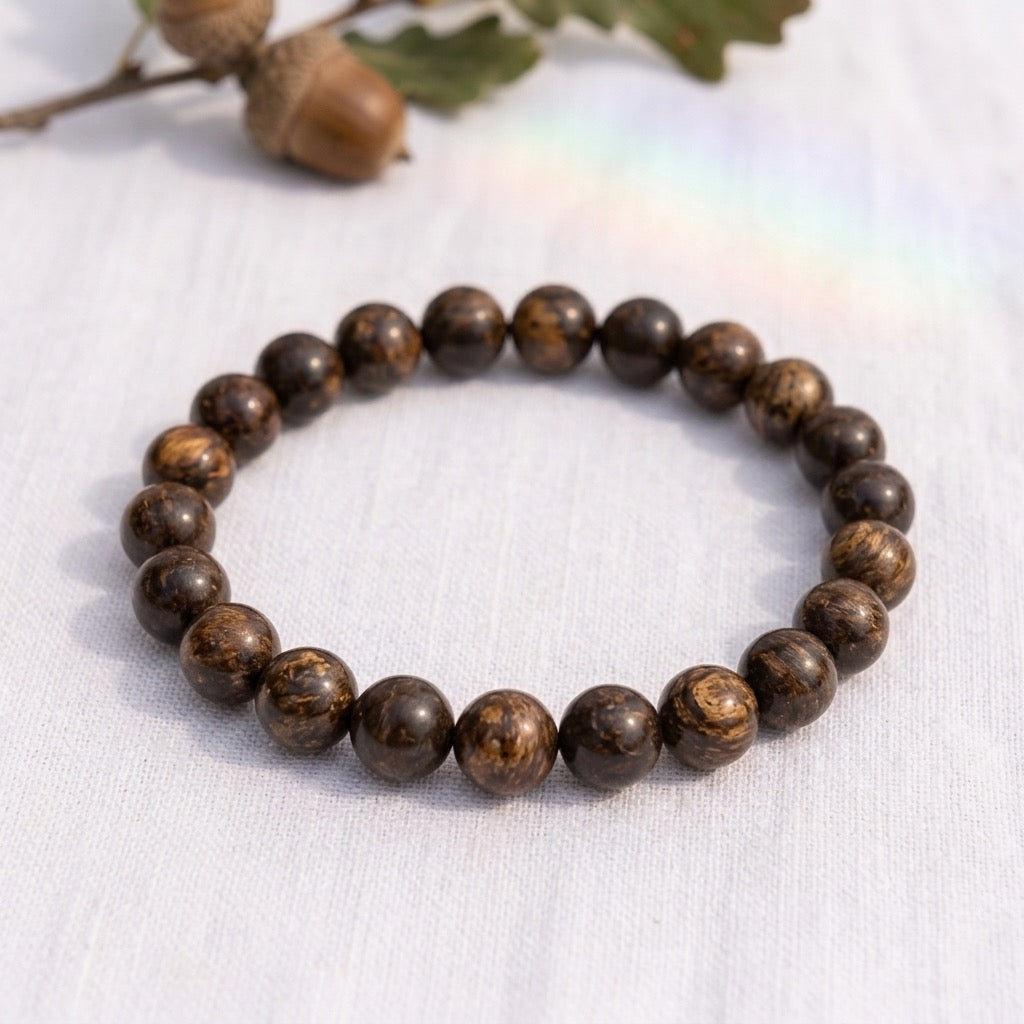 bracelet pierre naturelle bronzite 8mm décor lin #bracelet-8mm-bronzite