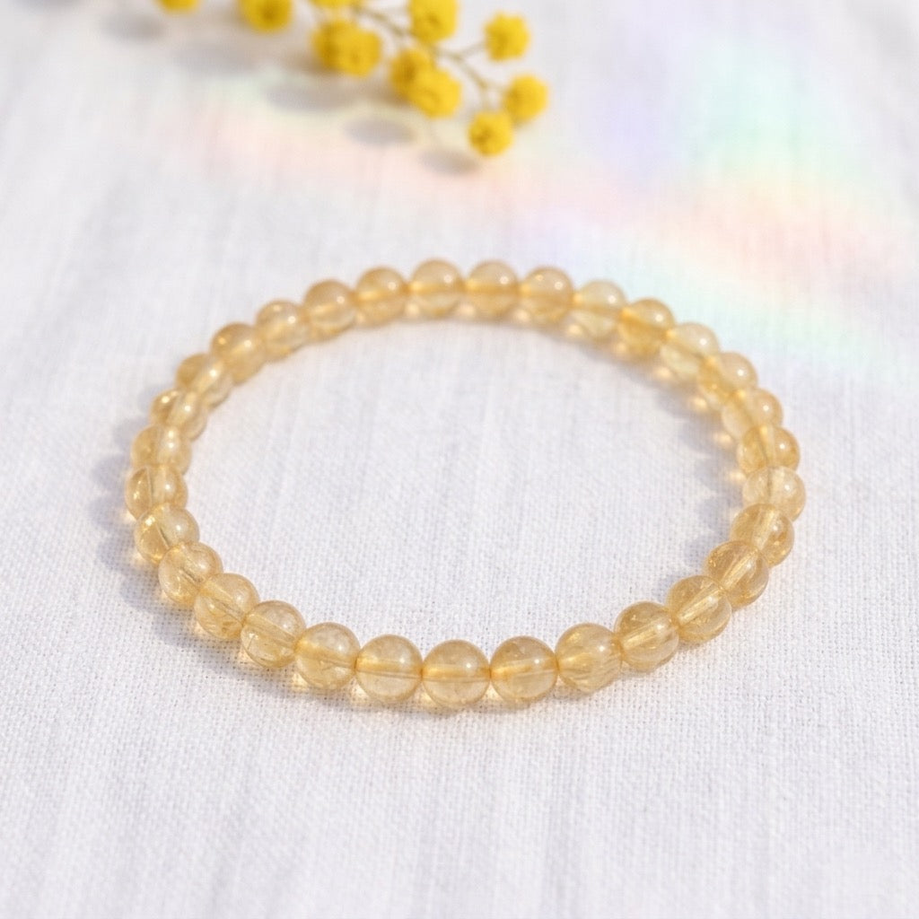 bracelet pierre naturelle citrine 6mm décor lin #bracelet-6mm-citrine
