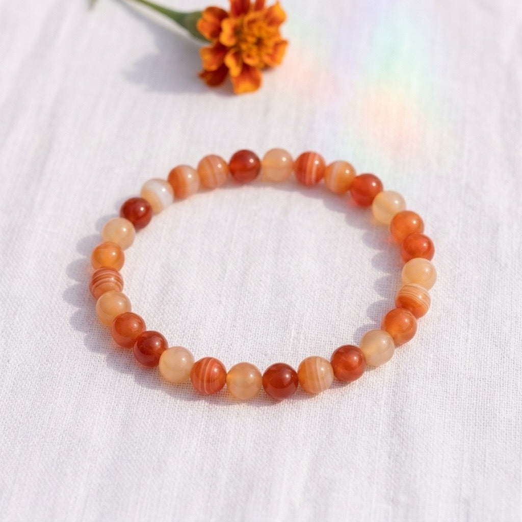bracelet pierre naturelle cornaline 6mm décor lin #bracelet-6mm-cornaline