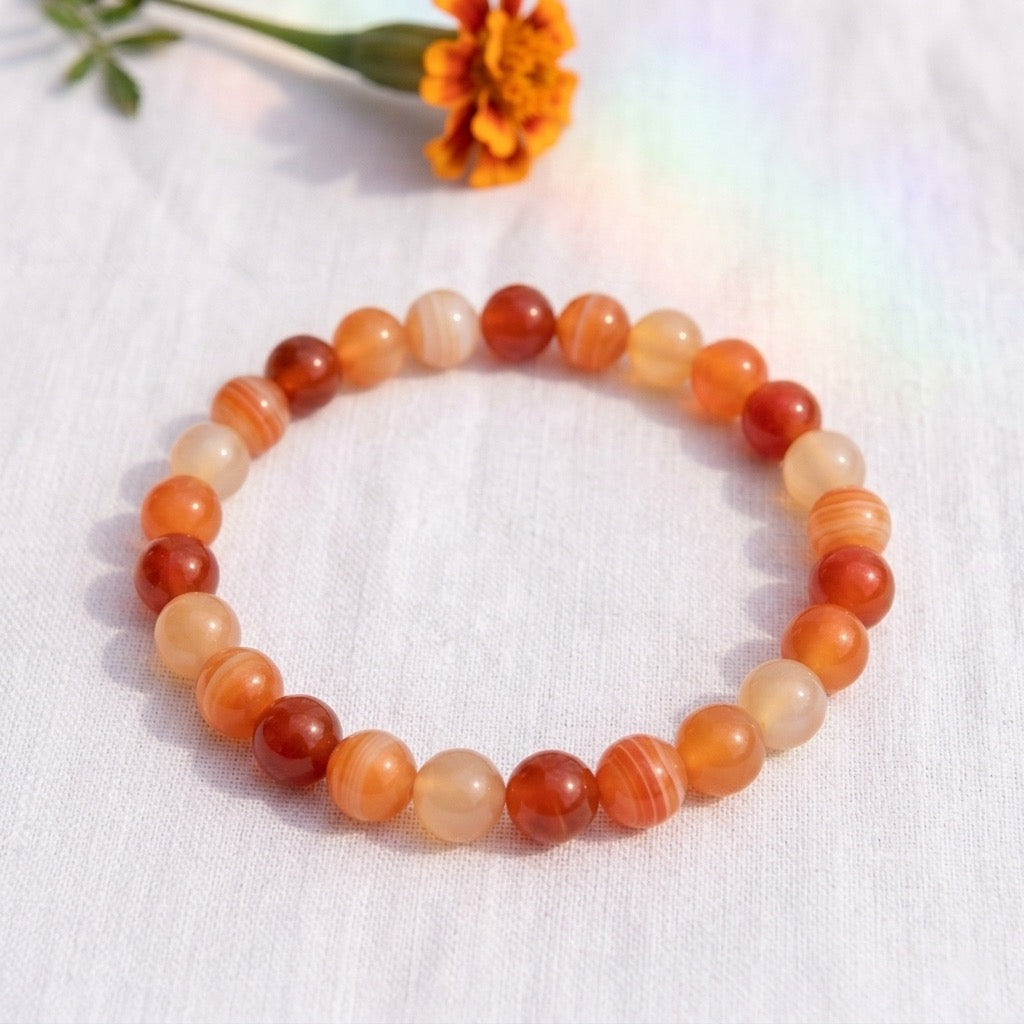 bracelet pierre naturelle cornaline 8mm décor lin #bracelet-8mm-cornaline
