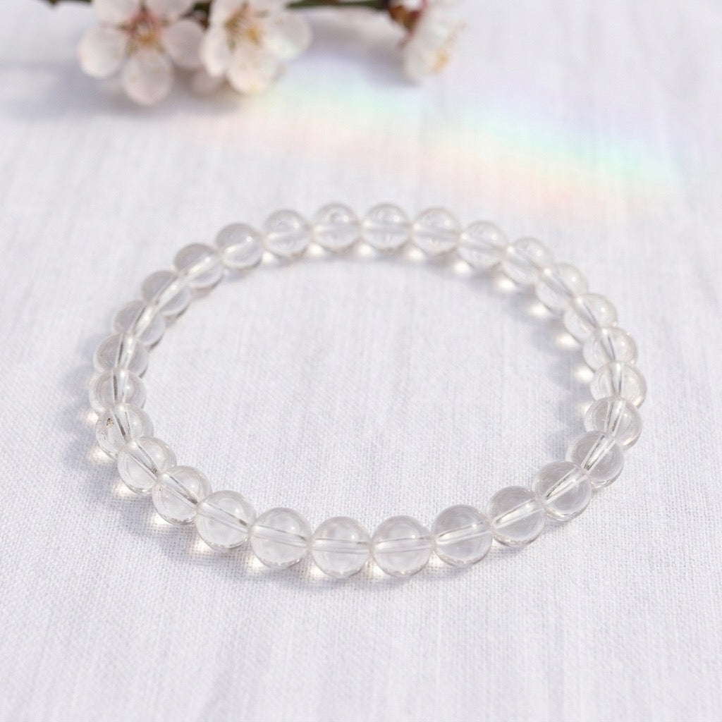 bracelet pierre naturelle cristal de roche 6mm décor lin #bracelet-6mm-cristal-de-roche