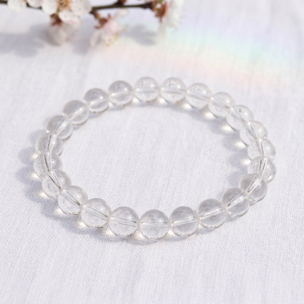 bracelet pierre naturelle cristal de roche 8mm décor lin #bracelet-8mm-cristal-de-roche