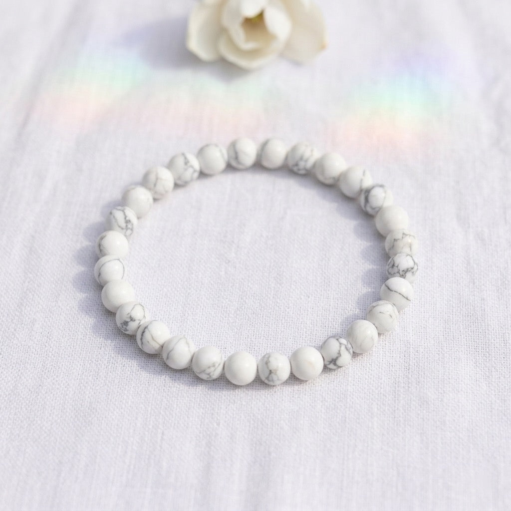 bracelet pierre naturelle howlite 6mm décor lin #bracelet-6mm-howlite